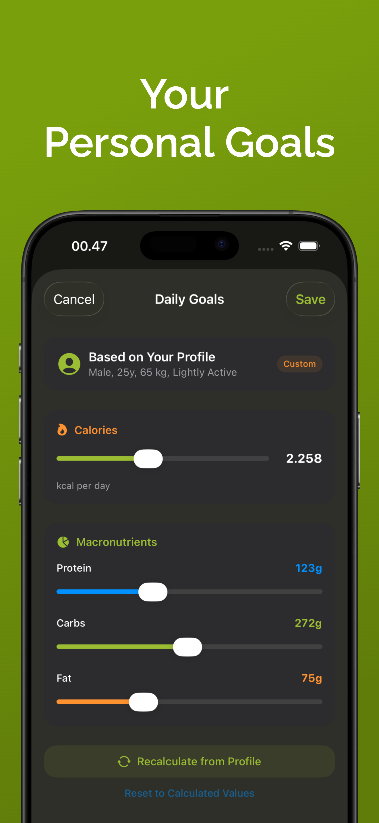 Set your calorie goals
